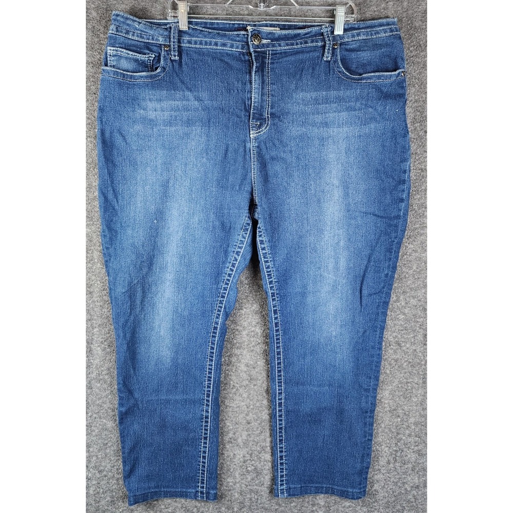 VGS Jeans Women 24 Skinny Blue Contrast Stitch Embroidered EUC